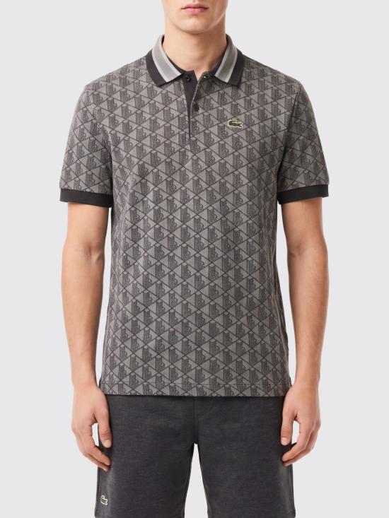 26SS 라코스테 스트라이프 칼라 모노그램 자카드 폴로 티셔츠 DH1417 41I Grey