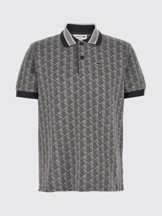 26SS 라코스테 스트라이프 칼라 모노그램 자카드 폴로 티셔츠 DH1417 41I Grey - LACOSTE