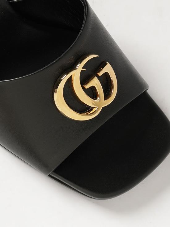 26FW 구찌 골드 로고 플라크 가죽 뮬 871480BKO00 1000 Black - GUCCI