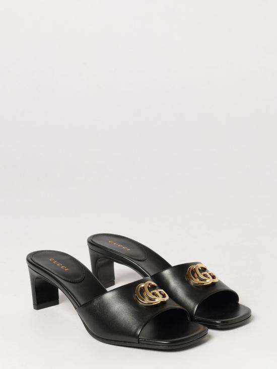 26FW 구찌 골드 로고 플라크 가죽 뮬 871480BKO00 1000 Black - GUCCI