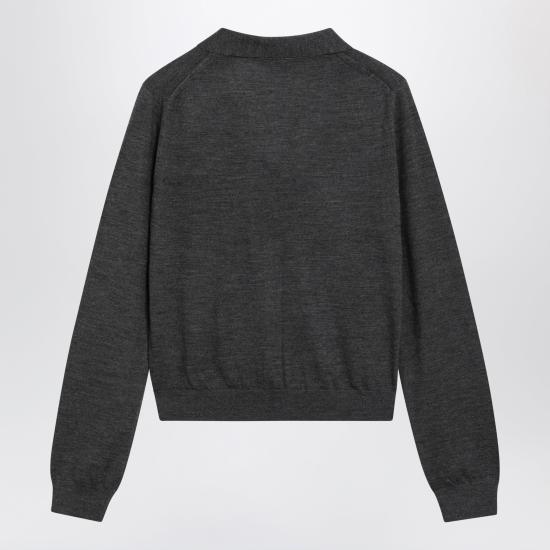 26FW 미우미우 로고 타이 울 가디건 로고 타이 울 가디건 MMF03XOOO6068 Grey - MIU MIU