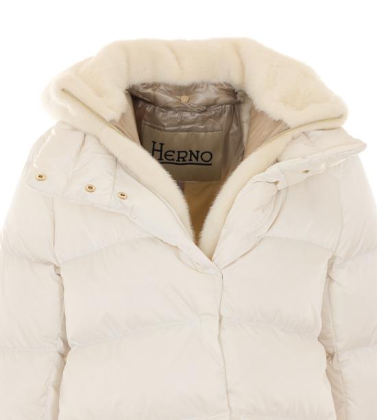 26FW 에르노 새틴 & 뉴 레이디 퍼 A셰이프 다운 자킷 PI001934D 12170Z1000 White - HERNO