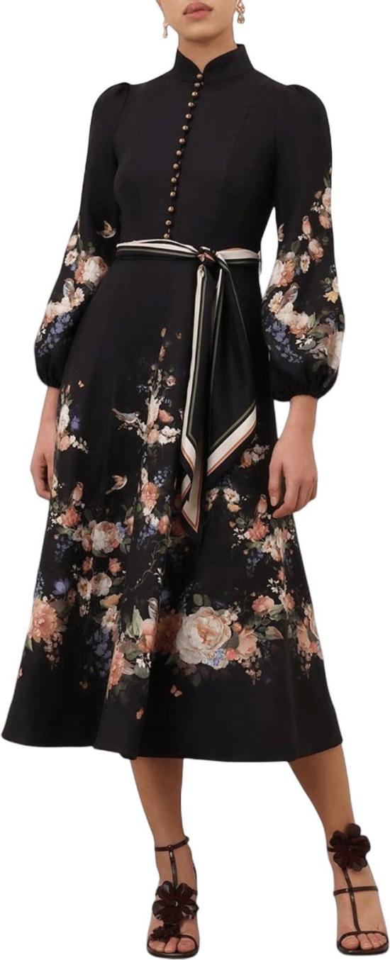 26FW 짐머만 롱 원피스 ZIMMERMANN9143DF261BLBQVALIANTBUTTONMIDIDRESSBLACKDESSIN - ZIMMERMANN