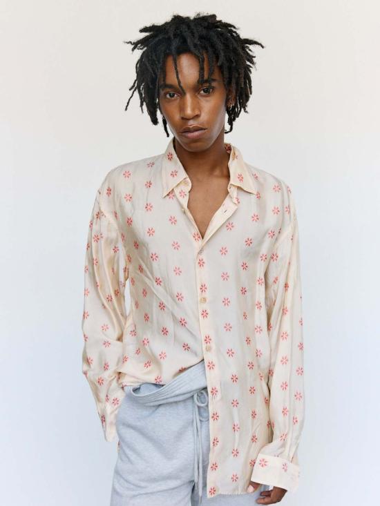  드리스 반 노튼 탑 Dries Van Noten 플로럴 쿠프로 자카드 크룸 루즈 셔츠