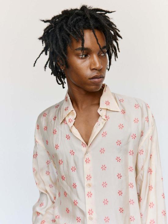  드리스 반 노튼 탑 Dries Van Noten 플로럴 쿠프로 자카드 크룸 루즈 셔츠 - DRIES VAN NOTEN