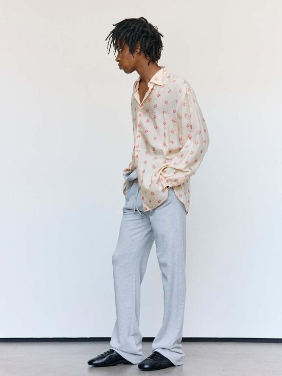  드리스 반 노튼 탑 Dries Van Noten 플로럴 쿠프로 자카드 크룸 루즈 셔츠 - DRIES VAN NOTEN