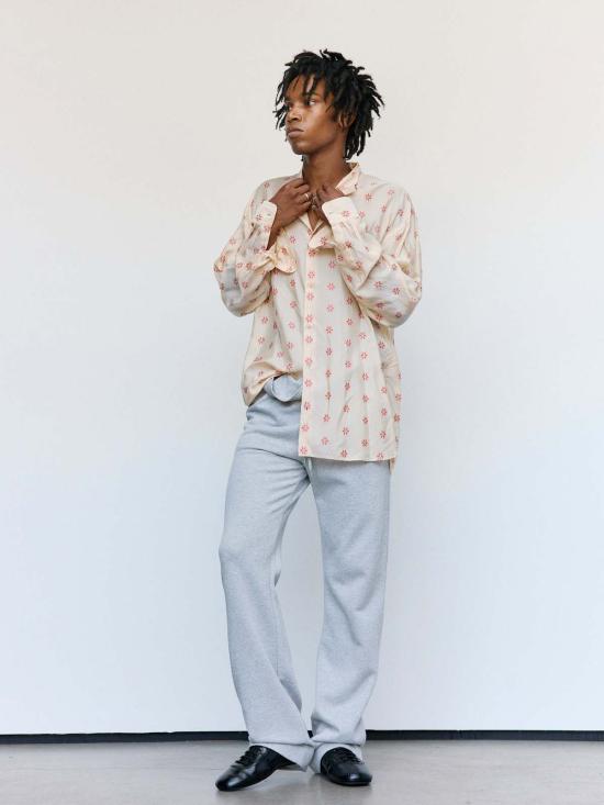  드리스 반 노튼 탑 Dries Van Noten 플로럴 쿠프로 자카드 크룸 루즈 셔츠 - DRIES VAN NOTEN