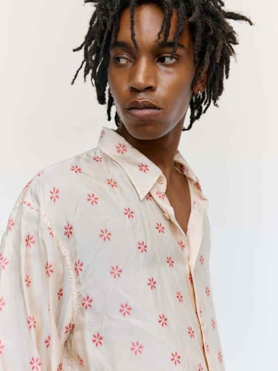  드리스 반 노튼 탑 Dries Van Noten 플로럴 쿠프로 자카드 크룸 루즈 셔츠 - DRIES VAN NOTEN