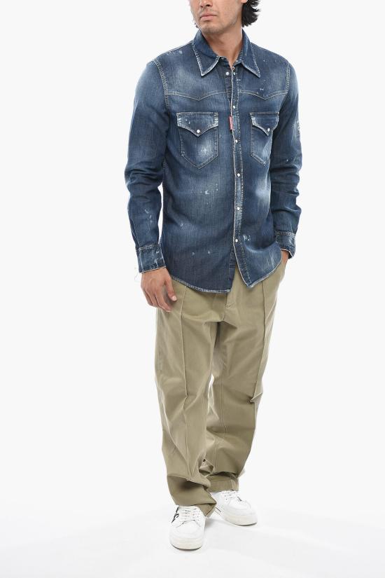  디스퀘어드2 패션 디스트레스드 웨스턴 셔츠 S74DM0935 S30341 470 Blue - DSQUARED2