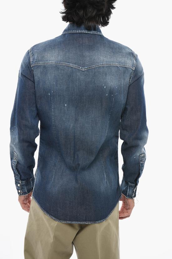  디스퀘어드2 패션 디스트레스드 웨스턴 셔츠 S74DM0935 S30341 470 Blue - DSQUARED2