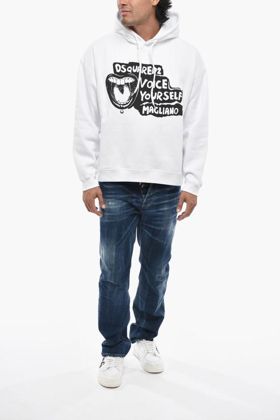  디스퀘어드2 후드 티셔츠 S71GU0753 S25516 100 Black White - DSQUARED2