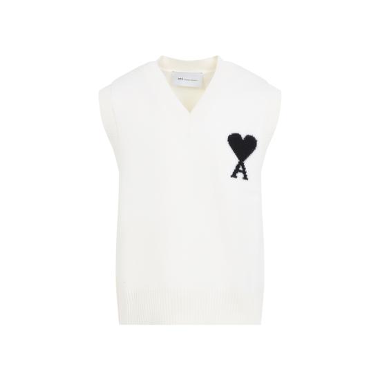 26FW 아미 니트 베스트 UKS902 018 151 OFF WHITE BLACK - AMI