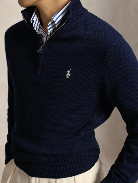 26FW 랄프 로렌 집업 니트 Cotone con Mezza Zip Blu의 말리아 - RALPH LAUREN