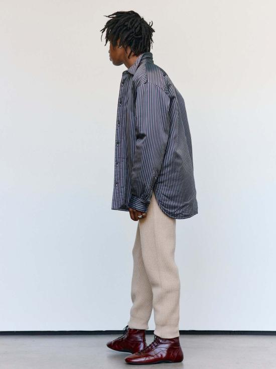  드리스 반 노튼 자켓 버건디 스트라이프 큐프로 크룸시 패딩 오버셔츠 버건디 - DRIES VAN NOTEN