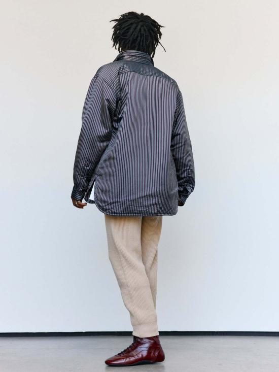  드리스 반 노튼 자켓 버건디 스트라이프 큐프로 크룸시 패딩 오버셔츠 버건디 - DRIES VAN NOTEN