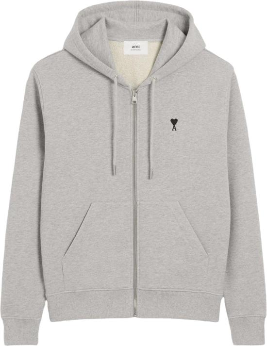 26FW 아미 스몰 하트 로고 코튼 후드 집업 HSW7657300951 LICHTGREY