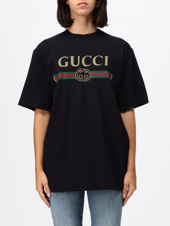 26FW 구찌 로고 프린트 코튼 저지 실크 티셔츠 865015XJHUF 1152 Black