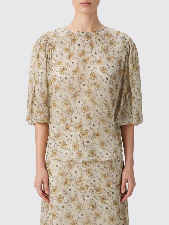 26FW 이자벨마랑에뚜왈 플로마 프린티드 시폰 블라우스 탑 플로마 프린티드 시폰 블라우스 탑 HT0961FAD3J01E LWEC Yellow