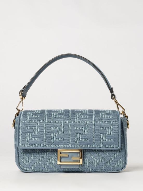 26FW 펜디 미디엄 위빙 라피아 바게트 백 8BR600AY6G F1X82 Blue