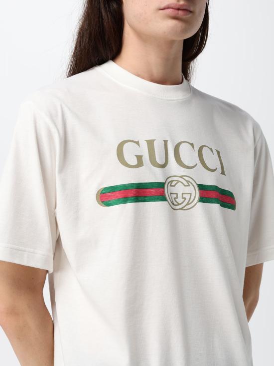26FW 구찌 로고 프린트 코튼 저지 실크 티셔츠 865015XJHUF 9280 White - GUCCI