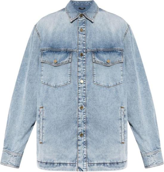 26FW 발망 데님 셔츠 HH1HC160DF976AW LICHTBLUE