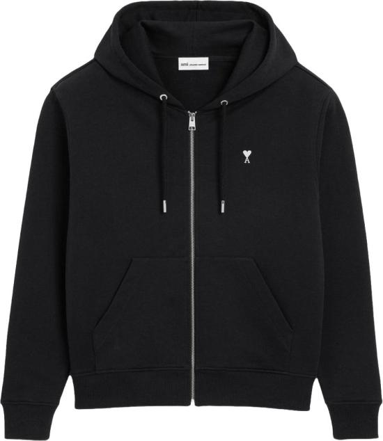 26FW 아미 스몰 하트 로고 코튼 후드 집업 HSW765730 BLACK