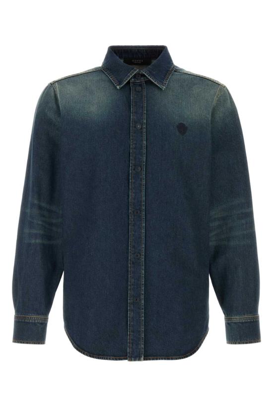 26SS 구찌 워시드 인증 코튼 데님 셔츠 860842XDDFW 4011 BLUE
