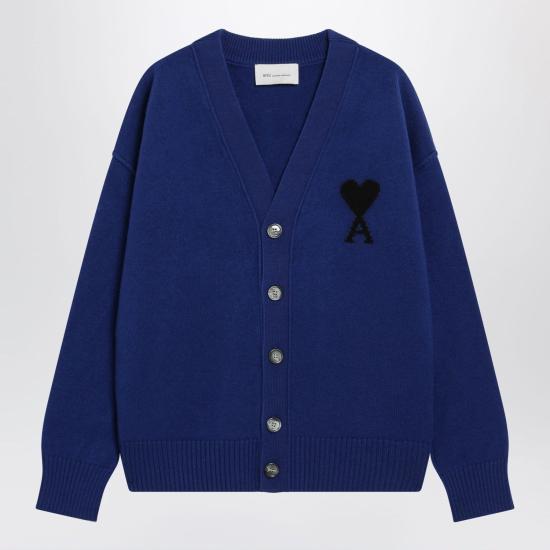 26FW 아미 하트 로고 인타르시아 V넥 가디건 UKC367U018 A271 BLUE