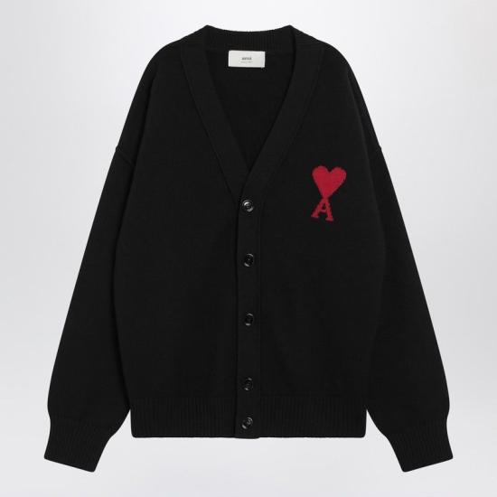26FW 아미 하트 로고 인타르시아 V넥 가디건 UKC367U018 009 BLACK