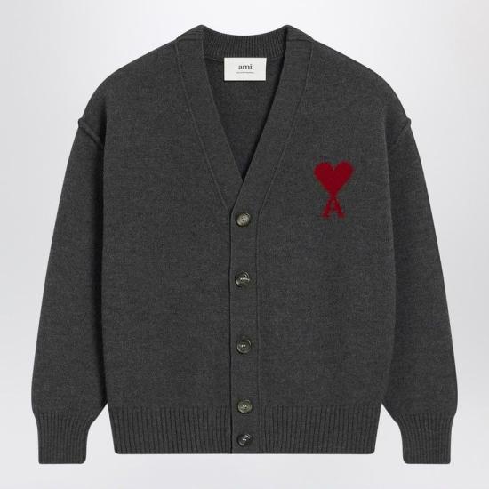 26FW 아미 하트 로고 인타르시아 V넥 가디건 UKC367U018 084 GREY