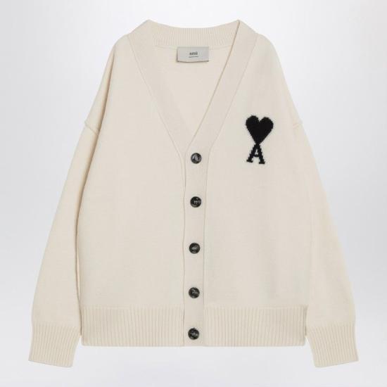 26FW 아미 하트 로고 인타르시아 V넥 가디건 UKC367U018 151 WHITE