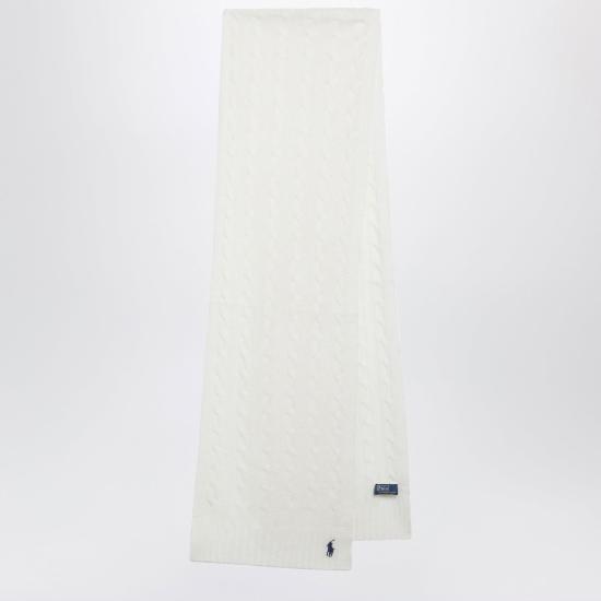 26FW 폴로 랄프로렌 포니 로고 자수 케이블 니트 스카프 455956296002WO CR WHITE