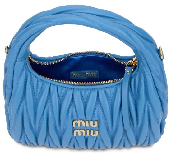 26FW 미우미우 완더 마테라쎄 나파 레더 호보 백 5BC125VOOYAN88F0V98 Light Blue - MIU MIU