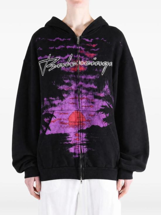 26FW 발렌시아가 후드 티셔츠 A0017WTUVR61000 black - BALENCIAGA