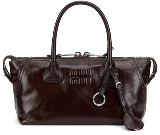 26FW 미우미우 로고 자수 미니 가죽 토트백 가방 5BA338VOOO2A44F0003 brown - MIU MIU