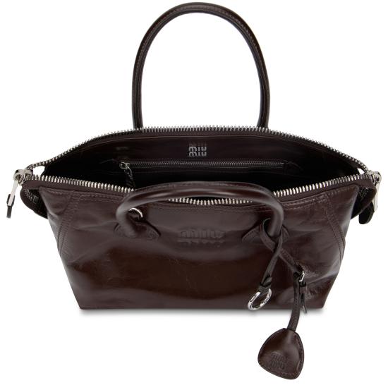 26FW 미우미우 로고 자수 미니 가죽 토트백 가방 5BA338VOOO2A44F0003 brown - MIU MIU