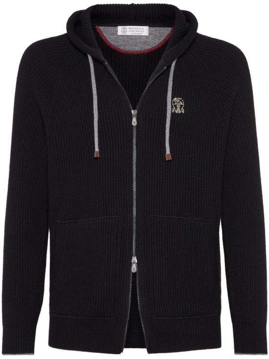 26FW 브루넬로 쿠치넬리 립드 니트 집 후드 스웨터 M22704806GCH101 NERO GRIGIO
