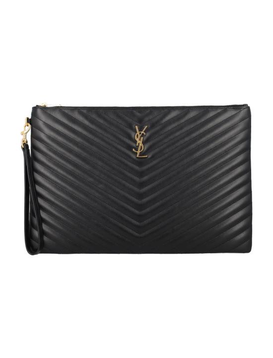 26FW 생로랑 마틀라세 레더 골드 모노그램 도큐먼트 홀더 440222CWU01 1000 BLACK