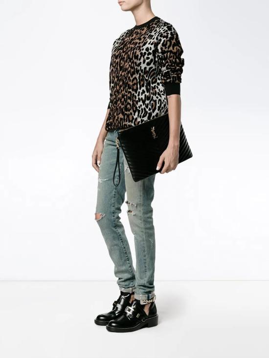 26FW 생로랑 마틀라세 레더 골드 모노그램 도큐먼트 홀더 440222CWU01 1000 BLACK - SAINT LAURENT