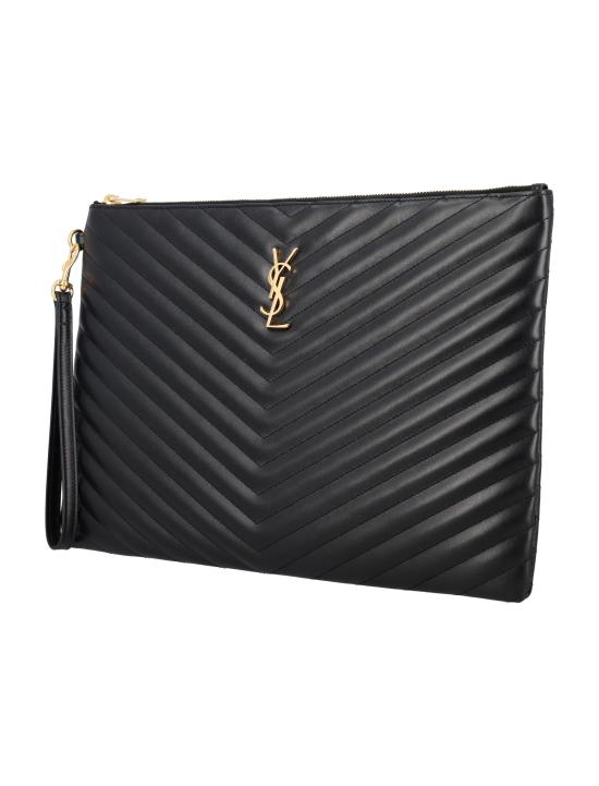 26FW 생로랑 마틀라세 레더 골드 모노그램 도큐먼트 홀더 440222CWU01 1000 BLACK - SAINT LAURENT