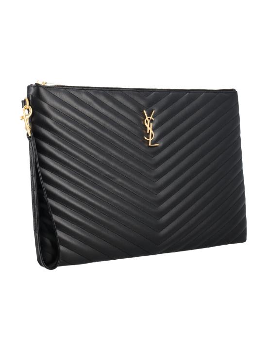 26FW 생로랑 마틀라세 레더 골드 모노그램 도큐먼트 홀더 440222CWU01 1000 BLACK - SAINT LAURENT