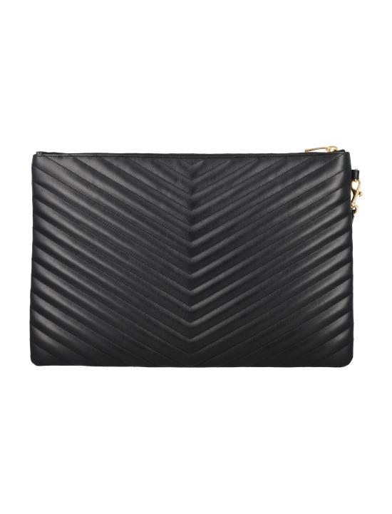 26FW 생로랑 마틀라세 레더 골드 모노그램 도큐먼트 홀더 440222CWU01 1000 BLACK - SAINT LAURENT