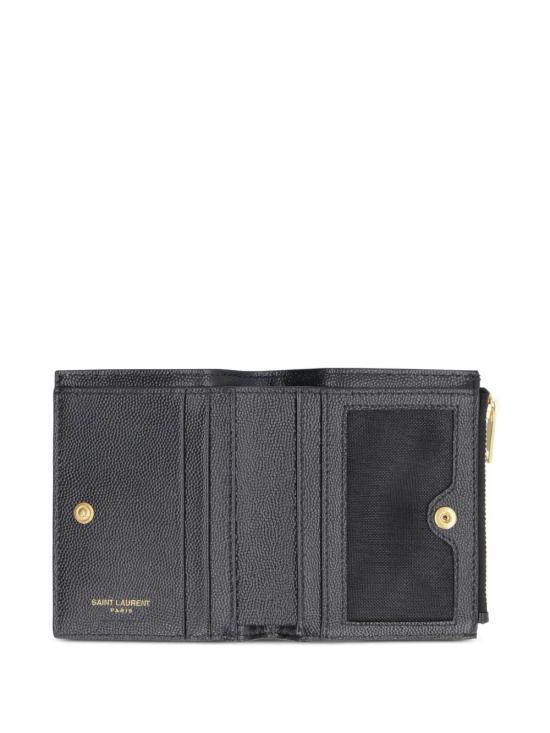 26FW 생로랑 그랑 드 뿌드르 엠보스드 레더 모노그램 2단 지갑 575879BOW01 1000 BLACK - SAINT LAURENT