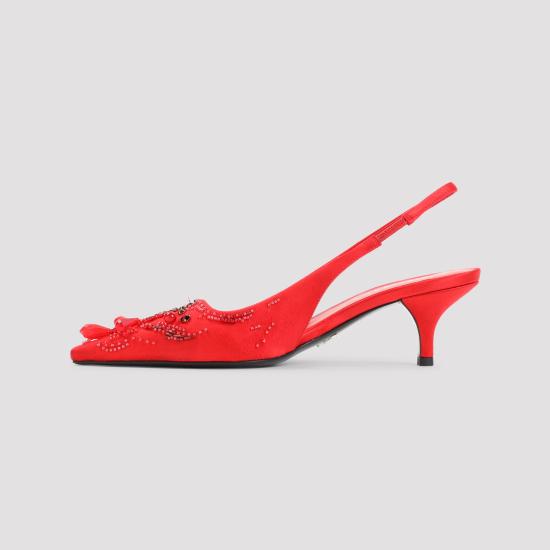 26FW 프라다 자수 사틴 슬링백 펌프스 1I640OF0553F7I F0011 RED - PRADA