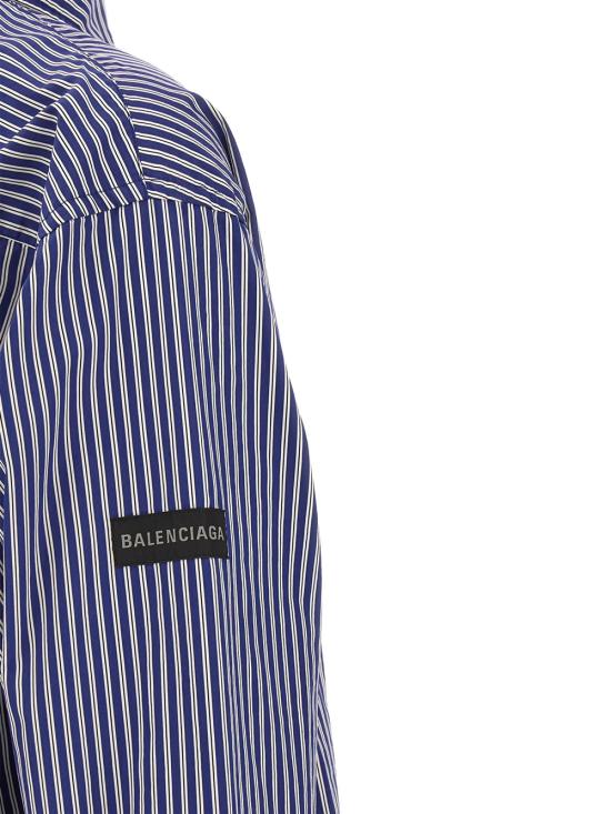 26SS 발렌시아가 스트라이프 로고 패치 셔츠 857814TTM34 8502 BLUE - BALENCIAGA
