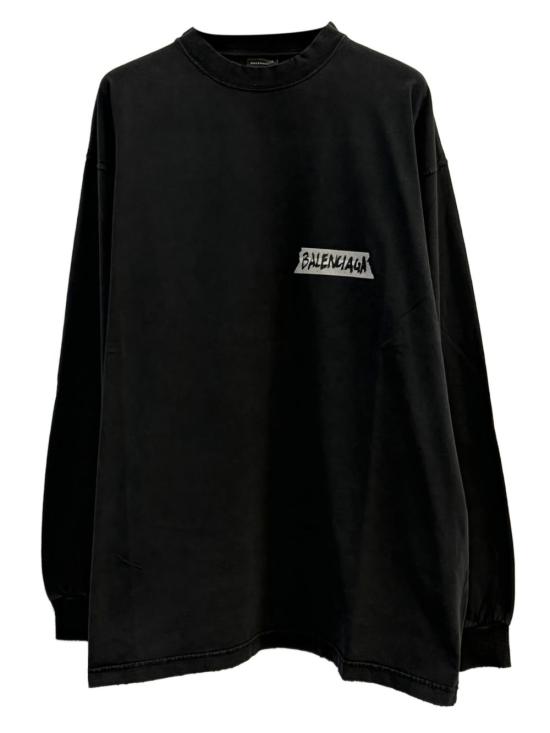 26SS 발렌시아가 마스킹 테이프 라지 핏 롱 슬리브 티셔츠 850404TTVL6 1041 BLACK