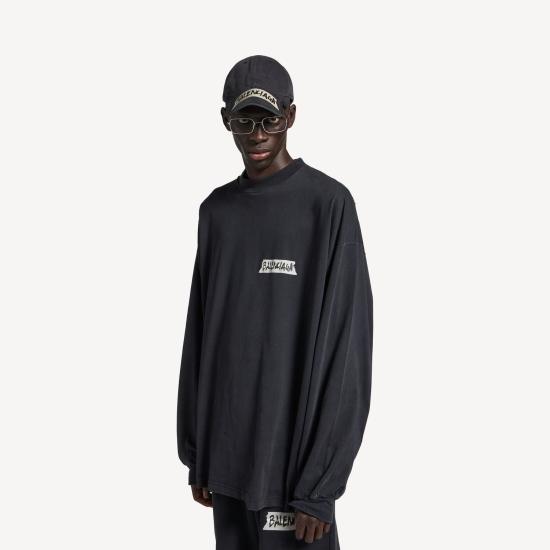 26SS 발렌시아가 마스킹 테이프 라지 핏 롱 슬리브 티셔츠 850404TTVL6 1041 BLACK - BALENCIAGA