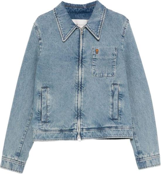 26FW 아미 스몰 하트 로고 코튼 지퍼 자켓 HJK835DE0046480 LICHTBLUE