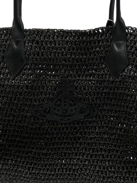 26SS 비비안웨스트우드 로고 메탈 가죽 토트백 4D01000NUW01GTN401 BLACK - VIVIENNE WESTWOOD