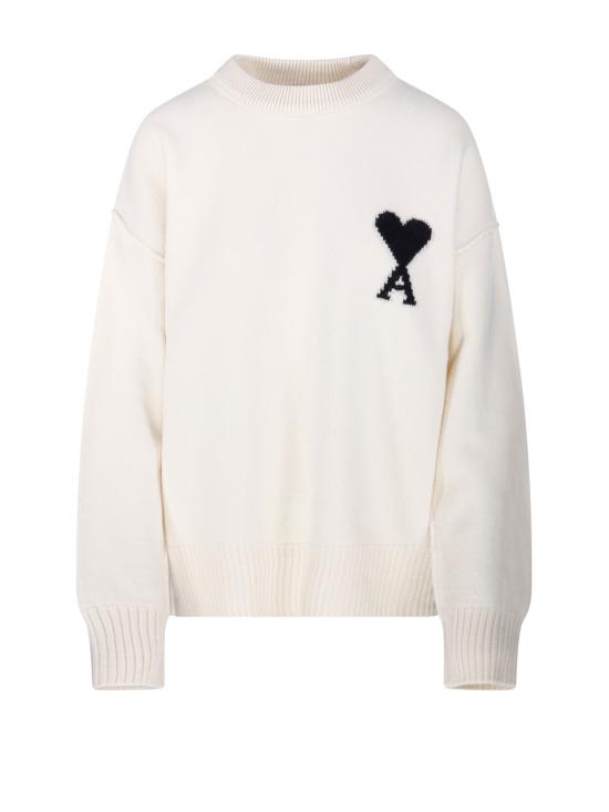 26FW 아미 빅 하트 울 크루넥 스웨터 UKS838 018 151 OFF WHITE BLACK